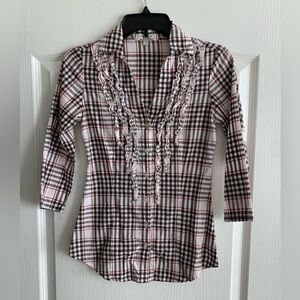 Vintage Y2K LEI ruffle detailed V neck button up size small (juniors)